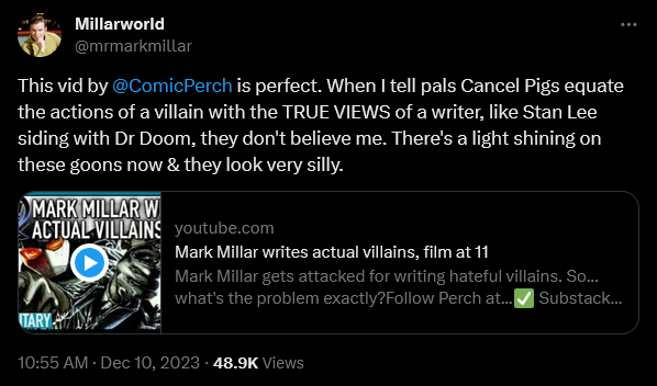 Mark Millar weighs in on the continued existence of cancel pigs within the comic book industry