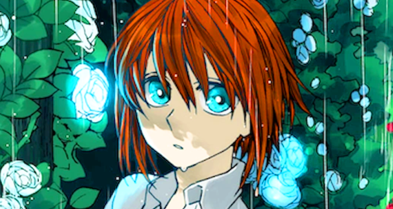 Chise gets caught in the rain while gardening on Kore Yamazaki's cover to The Ancient Magus' Bride Vol. 2 (2014), Mag Garden