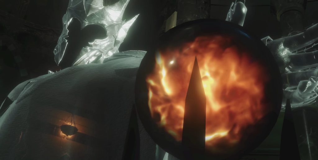 Sauron (Steve Blum) peers into a Palantíri in Middle-earth: Shadow of War (2017), Warner Bros. Interactive