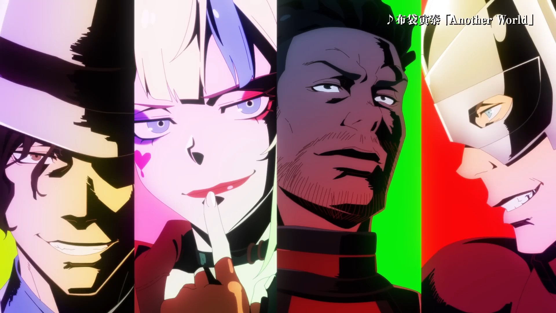 Pacificador (Takehito Koyasu), Clayface (Jun Fukuyama), Harley Quinn (Anna Nagase) e Pistoleiro (Reigo Yamaguchi) em Esquadrão Suicida Isekai (2024), Warner Bros.