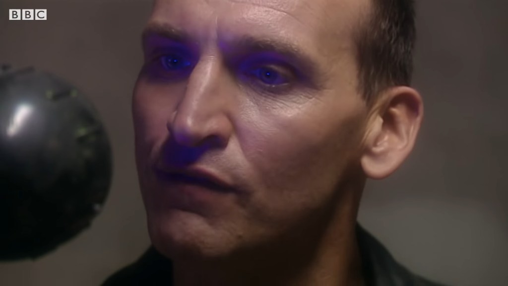 The Doctor (Christopher Eccleston) has words with what he believes to be universe's last surviving Dalek in Doctor Who Series 1 Episode 6 "Dalek" (2005), BBC