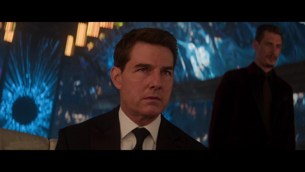 Ethan (Tom Cruise) discovers Grace's (Hayley Atwell) true motives in Mission Impossible - Dead Reckoning: Part One (2023), Paramount Pictures