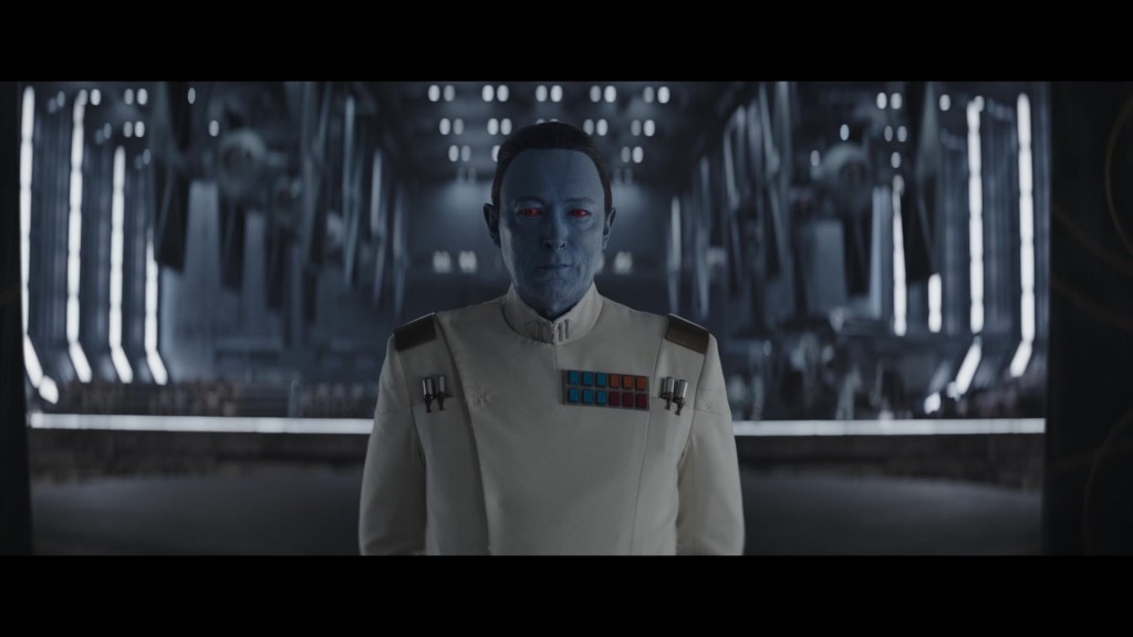 Grand Admiral Thrawn (Lars Mikkelsen) readies for his return to his home galaxy in Ahsoka Season 1 Episode 8 "Part Eight: The Jedi, the Witch, and the Warlord" (2023), Disney