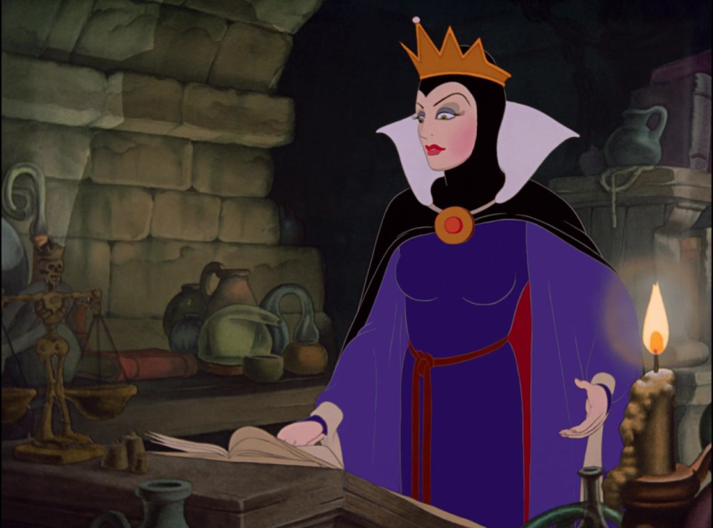The Evil Queen (Lucille La Verne) takes up mixology in Snow White and the Seven Dwarfs (1937), Disney 