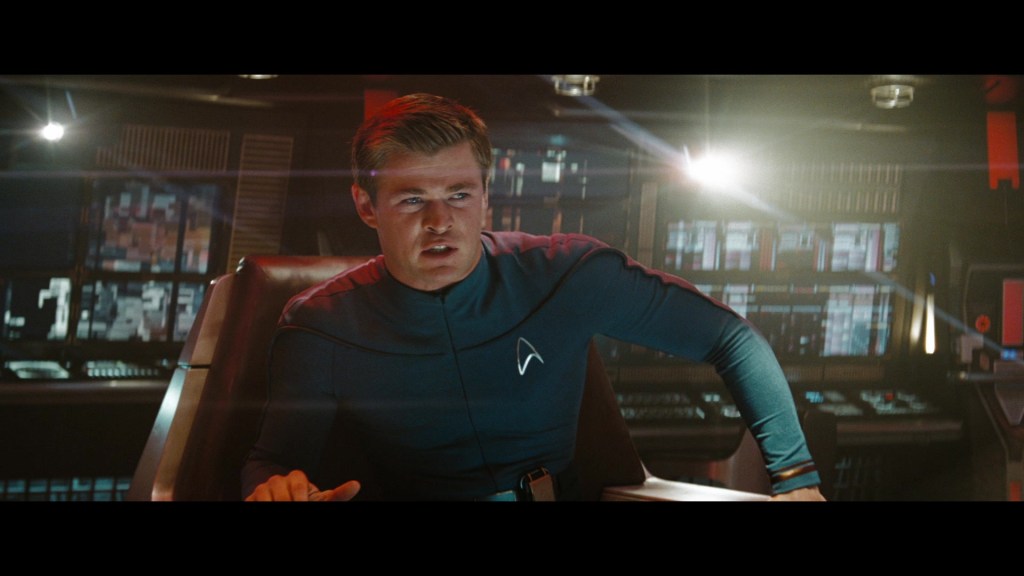 Lt. Kirk (Chris Hemsworth)  orders the evacuation of the U.S.S. Kelvin in Star Trek (2009), Paramount Pictures