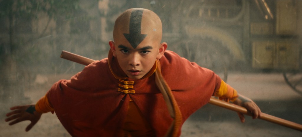 Aang (Gordon Cormier) readies for a fight in Season 1 of Avatar: The Last Airbender. Cr. Courtesy of Netflix © 2023