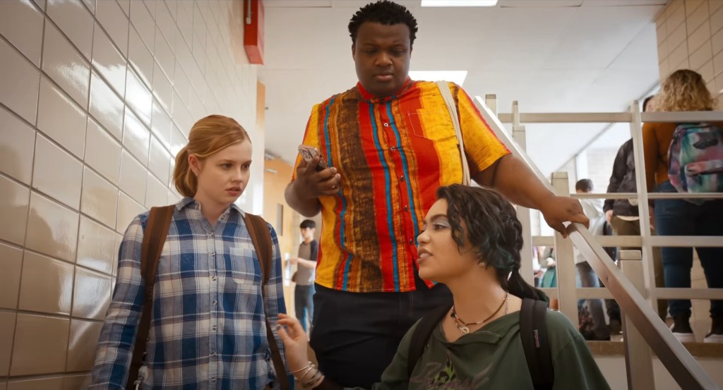 Angourie Rice as Cady Heron, Jaquel Spivey as Damian Hubbard, and Auli'i Cravalho as Kanis 'Imi'ike in Mean Girls (2024), Paramount Pictures