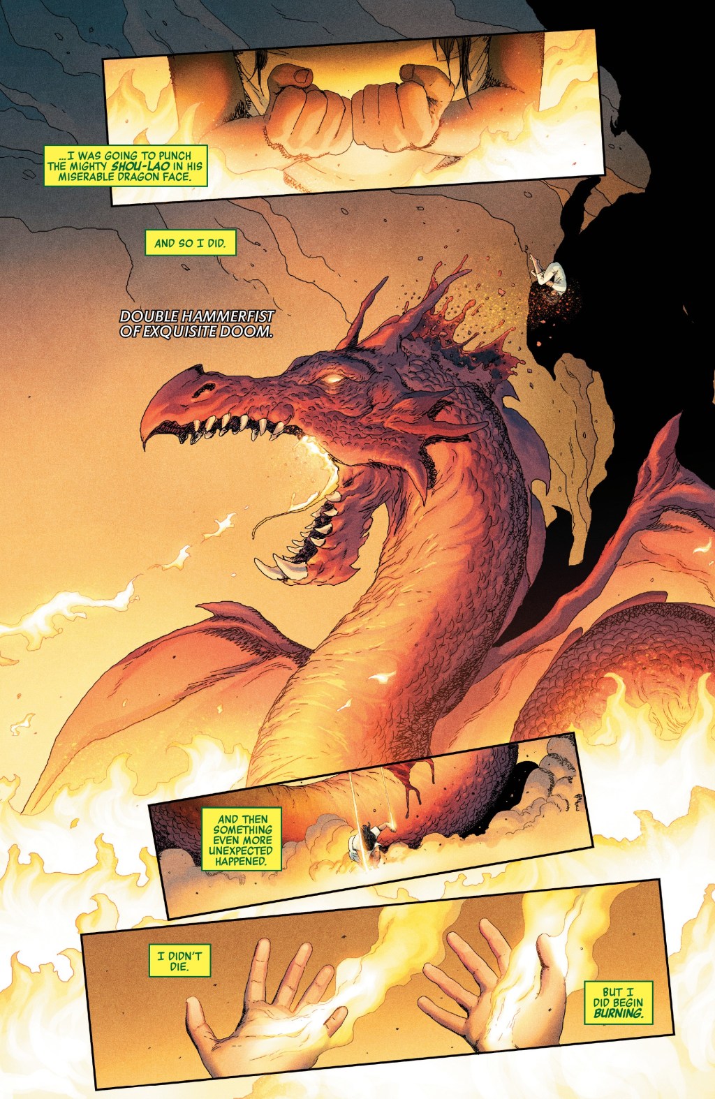 Fan Fei becomes the first Iron Fist in Avengers Vol. 8 #13 "The Girl Who Punched The Dragon" (2019), Marvel Comics. Words by Jason Aaron, art by Andrea Sorrentino, Justin Ponsor, Erick Arciniega, and Cory Petit.
