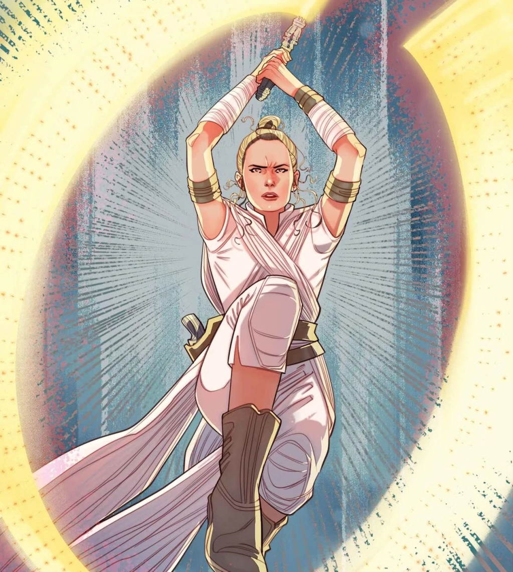 Rey shows off her lightsaber skills on Marguerite Sauvage's Women's History Month variant to Star Wars: Darth Vader Vol. 3 #44 "Rise of the Mar Corps!" (2020), Marvel Comics