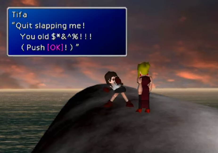 Tifa Lockhart moments before starting a slap fight with Scarlet in Final Fantasy VII (1997), Square