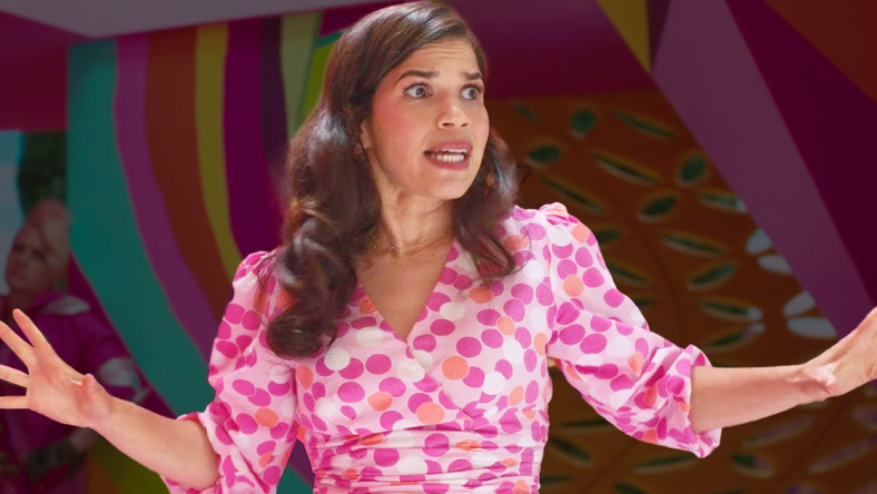 Gloria (America Ferrera) takes aim at the patriarchy in Barbie (2023), Warner Bros. Pictures