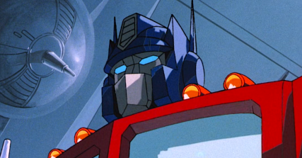 Optimus Prime (Peter Cullen) faces Megatron (Frank Welker) in Transformers: The Movie (1986), Marvel Productions