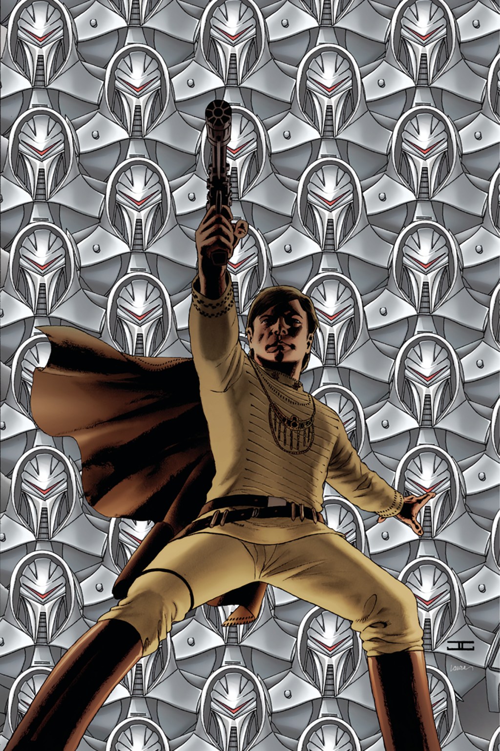 Starbuck prepares to make a stand on John Cassaday and Laura Martin's cover to Classic Battlestar Galactica Vol. 1 #1 (2006), Dynamite Entertainment