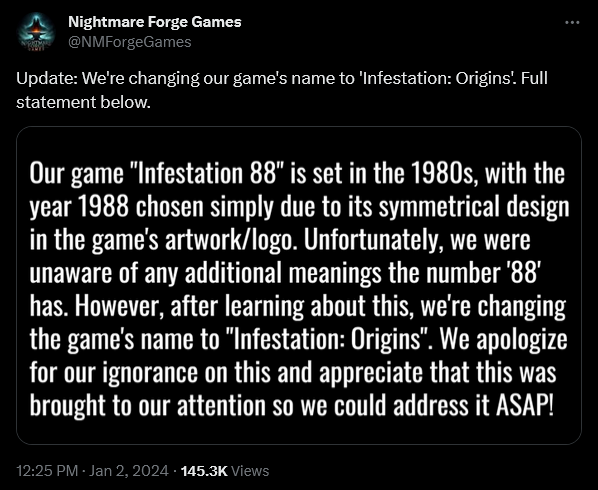 Nightmare Forge Games is accused of promoting anti-semitism and Nazi rhetoric with their upcoming game 'Infestation: Origins'