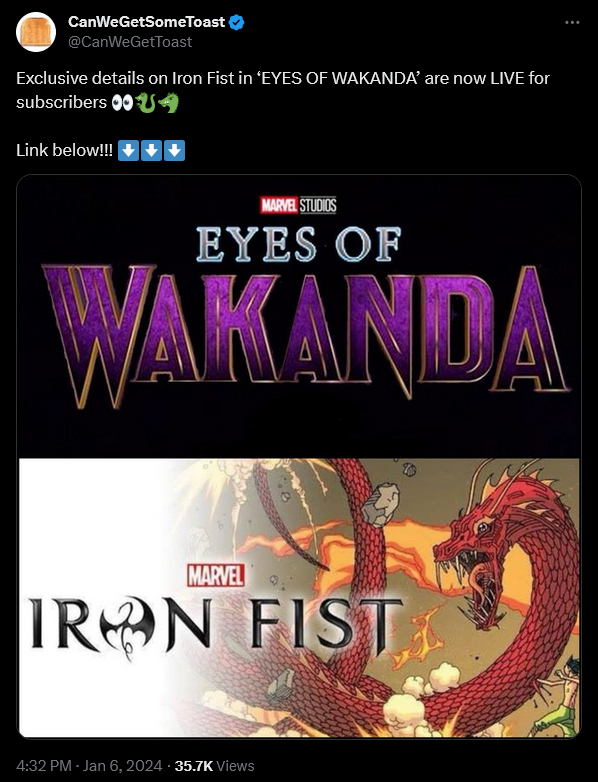 CanWeGetSomeToast teases a female Iron Fist for Marvel's 'Eyes of Wakanda'