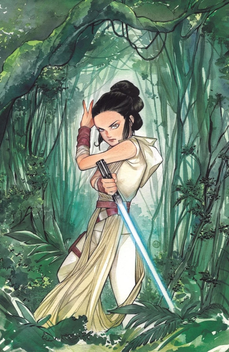 Rey readies herself for a fight on Peach Momoko's variant cover to Star Wars Adventures Vol. 1 (2020), IDW Publishing