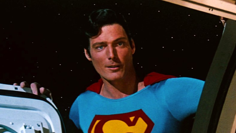 Superman (Christopher Reeve) saves an astronaut in Superman IV: The Quest For Peace (1987), Warner Bros. Pictures