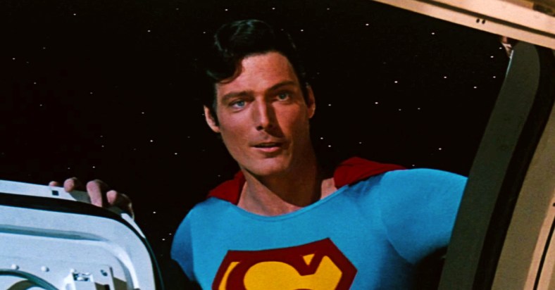 Superman (Christopher Reeve) saves an astronaut in Superman IV: The Quest For Peace (1987), Warner Bros. Pictures