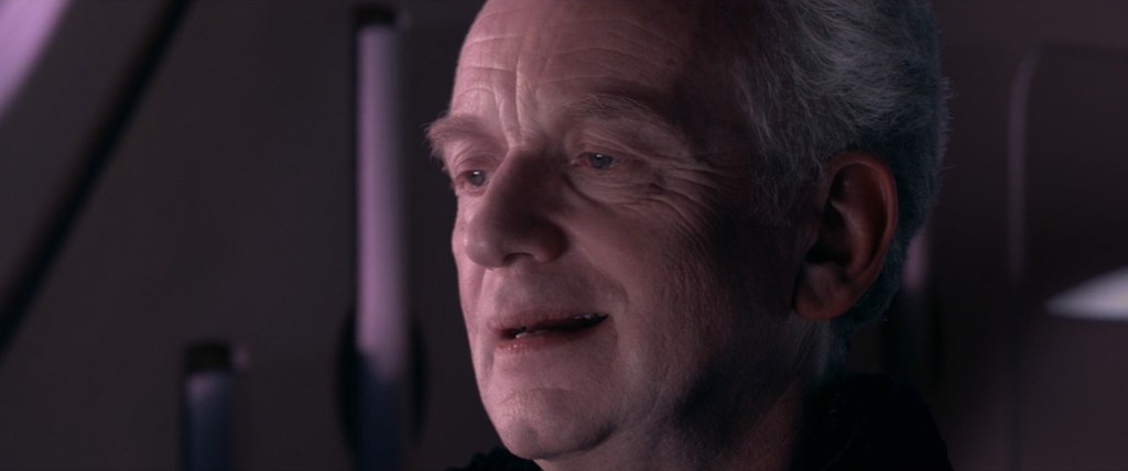 Supreme Chancellor Sheev Palpatine (Ian McDiarmid) tells the tragedy of Darth Plagueis the Wise in Star Wars Episode III: Revenge of the Sith (2005), Lucasfilm Ltd.