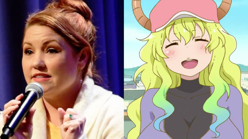 Jamie Marchi performs a medley of her favourite anime voices at the Liverpool Comic Con 2020 (video captured by YouTuber Amethyst tredecim) / Quetzalcoatl (Minami Takahashi) drops by for a visit with Tohru (Yuuki Kuwahara) in Miss Kobayashi's Dragon Maid Season 1 Episode 12 "Tohru and Kobayashi's Impactful Meeting! (We're Raising the Bar on Ourselves)" (2017), Kyoto Animation