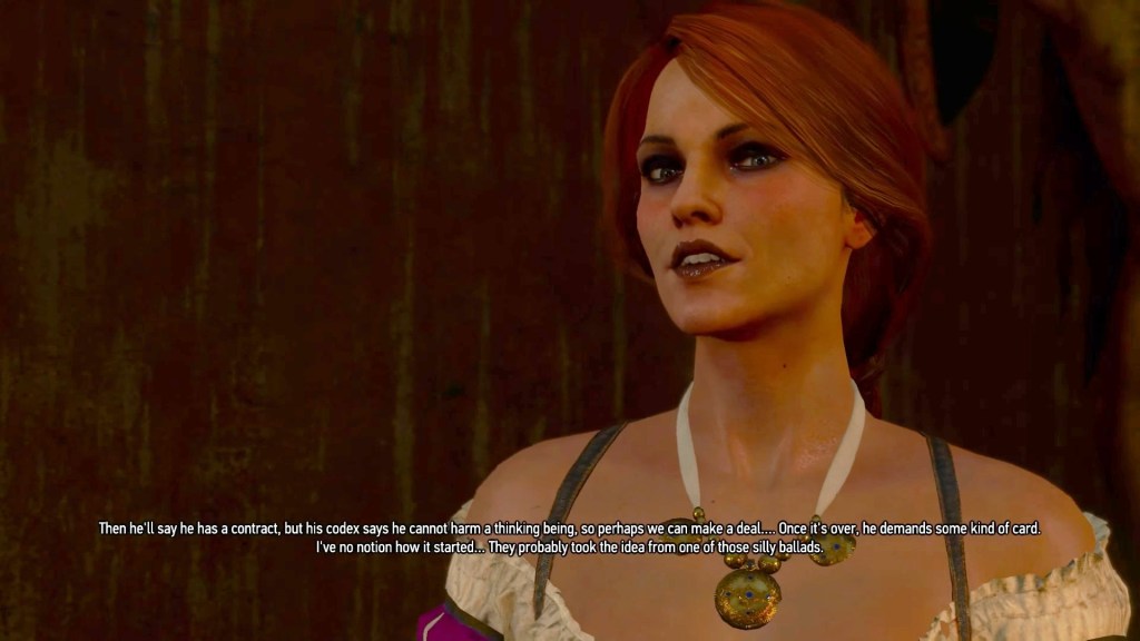 A prostitute recalls a recent visitor's strange, card-related kink in The Witcher 3: The Wild Hunt - Blood and Wine (2016), CD Projeckt Red