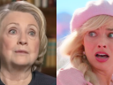 Hillary Clinton warns Christiane Amanpour about the dangers of Donald Trump (2023), CNN / Barbie (Margot Robbie) is surprised to find Ken (Ryan Gosling) was stowing away in her car in Barbie (2023), Warner Bros. Pictures