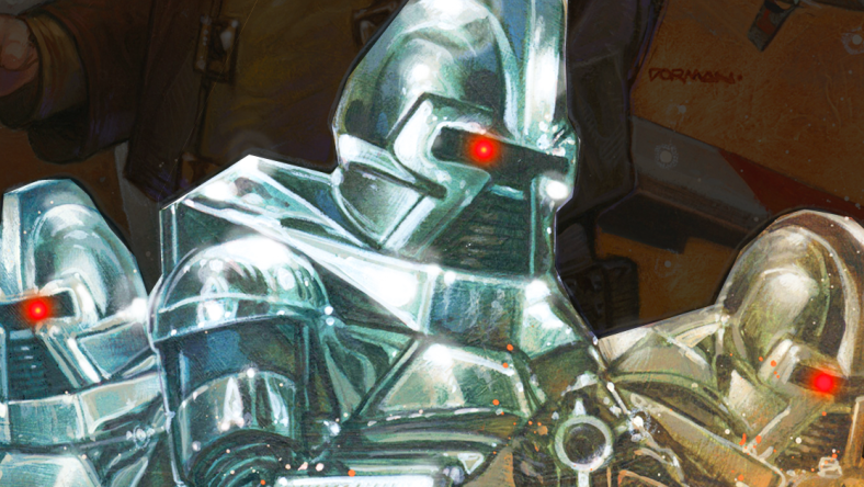 A group of Cylons scan for humans on Dave Dorman's variant cover to Classic Battlestar Galactica Vol. 1 #1 (2006), Dynamite Entertainment