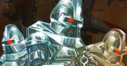 A group of Cylons scan for humans on Dave Dorman's variant cover to Classic Battlestar Galactica Vol. 1 #1 (2006), Dynamite Entertainment
