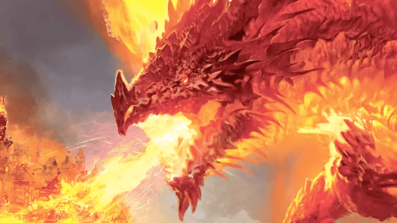 A dragon lights a village ablaze in Dungeons & Dragons' The Practically Complete Guide to Dragons (2023), Wizards of the Coast