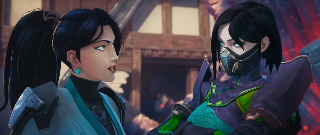 Sage (Naomi Yang) and Viper (Ashly Burch) plan their next route of attack in the UNITED TOGETHER // China Launch Official Cinematic for Valorant (2021), Riot Games