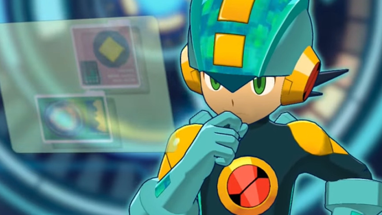 Mega Man.EXE (Akiko Kimura) ponders the player's next move in Mega Man Battle Network Legacy Collection (2022), Capcom