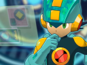 Mega Man.EXE (Akiko Kimura) ponders the player's next move in Mega Man Battle Network Legacy Collection (2022), Capcom