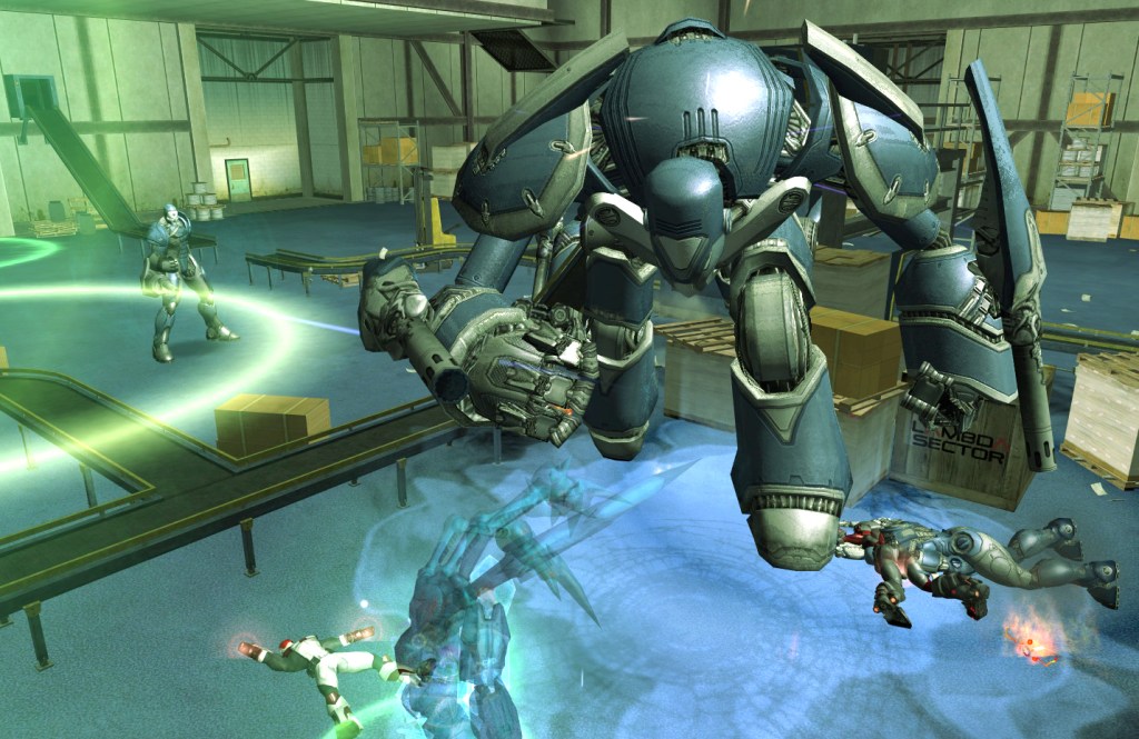 A giant robot tramples its targets in City of Heroes (2004), NCSoft