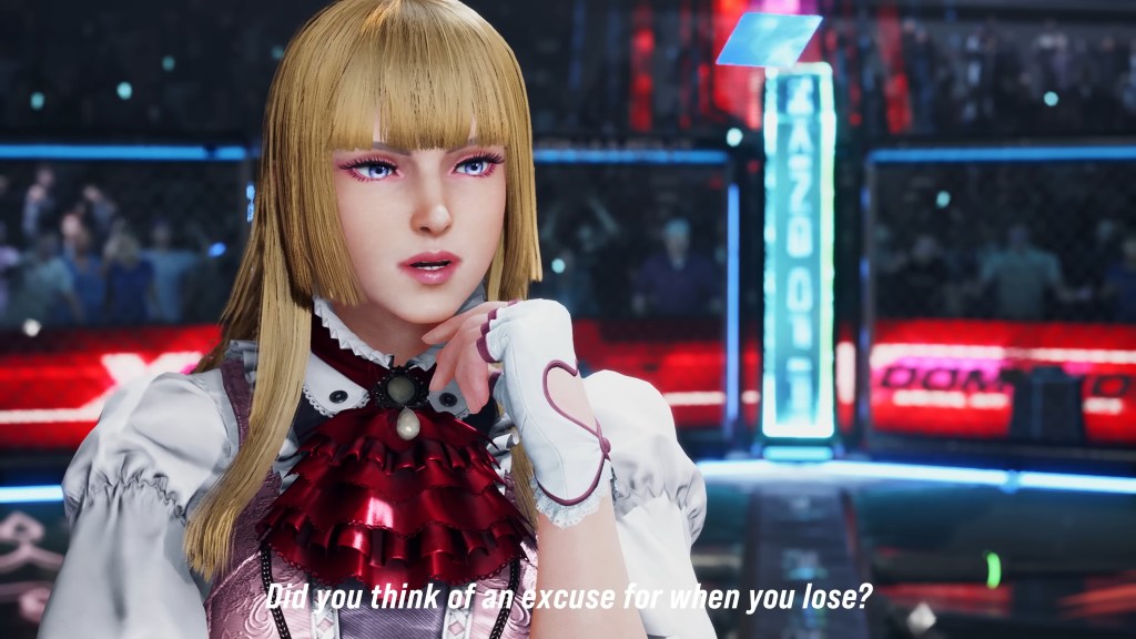 Lili (Laura Blanc) taunts her rival Asuka Kazama (Ryoko Shiraishi) in Tekken 8 (2024), Bandai Namco