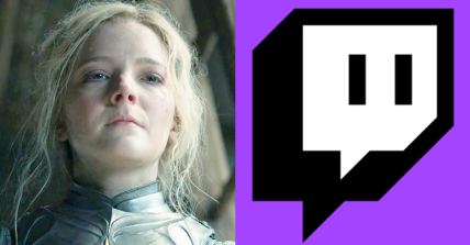 Galadriel (Morfydd Clark) interrogates Adar (Joseph Mawle) in The Lord of the Rings: The Rings of Power Season 1 Episode 6 "Udûn" (2022), Amazon Studios / Twitch.tv official logo
