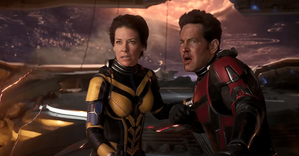 Wasp (Evangeline Lilly) and Ant-Man (Paul Rudd) face down a threat in "Ant-Man & The Wasp: Quantumania" (2023), Marvel Studios