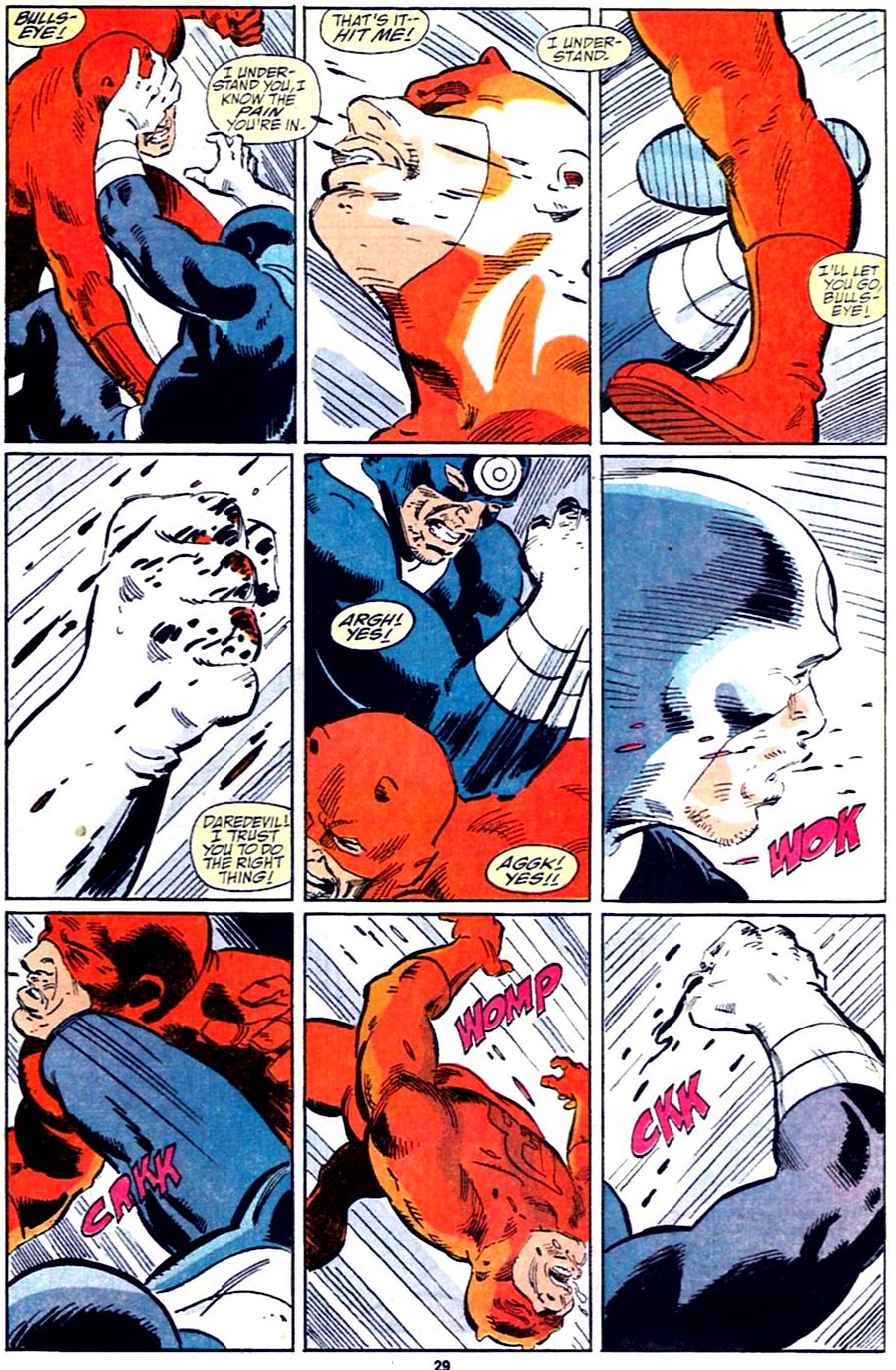 A confused and identity-swapped Matt Murdock takes on the likewise Benjamin Poindexter in Daredevil Vol. 1 #290 "Bullseye!" (1991), Marvel Comics. Words by Ann Nocenti, art by Kieron Dwyer, Fred Fredricks, and Steve Buccellato.