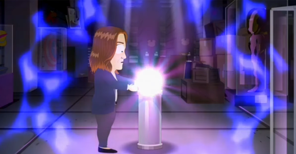Kathleen Kennedy abuses the Pander Stone and opens a multi-dimensional portal in "South Park - Joining the Panderverse" (2023), Paramount+