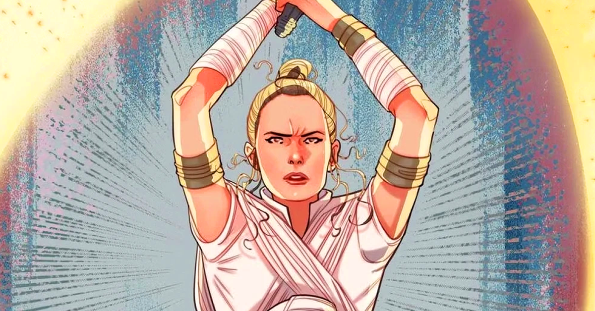 Rey shows off her lightsaber skills on Marguerite Sauvage's Women's History Month variant to Star Wars: Darth Vader Vol. 3 #44 "Rise of the Mar Corps!" (2020), Marvel Comics