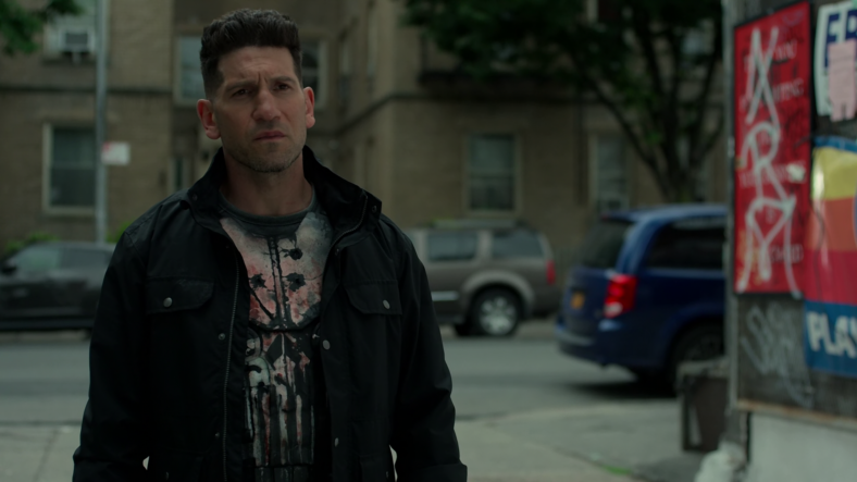 The Punisher (Jon Bernthal) stands his ground in The Punisher Season 2 Episode 9 "Flustercluck" (2019), Marvel Entertainment