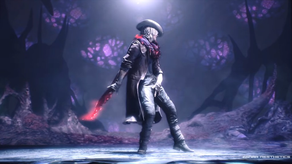 Dante (Reuben Langdon) shows off his moves after acquiring the Faust weapon in Devil May Cry V (2019), Capcom