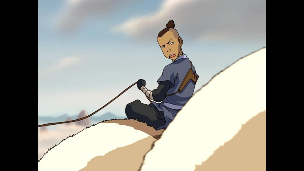 Sokka (Jack DeSena) takes control of Appa in Avatar: The Last Airbender Season 1 Episode 9 "The Waterbending Scroll" (2005), Nickelodeon