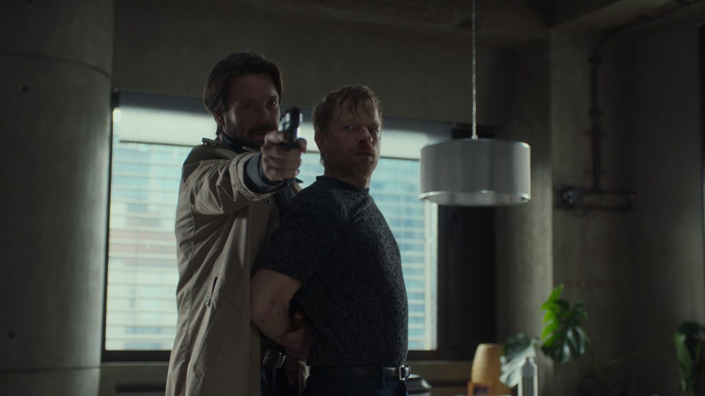 Václav Neuzil and Matej Hádek as Agent Mansfeld and David Kurlstat in Restore Point. Image property of XYZ Films.