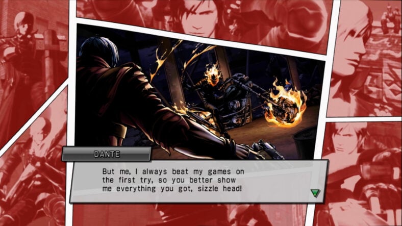 Dante (Reuben Langdon) finds a worthy foe in Ghost Rider (Richard Greico) in Ultimate Marvel vs. Capcom 3 (2011), Capcom