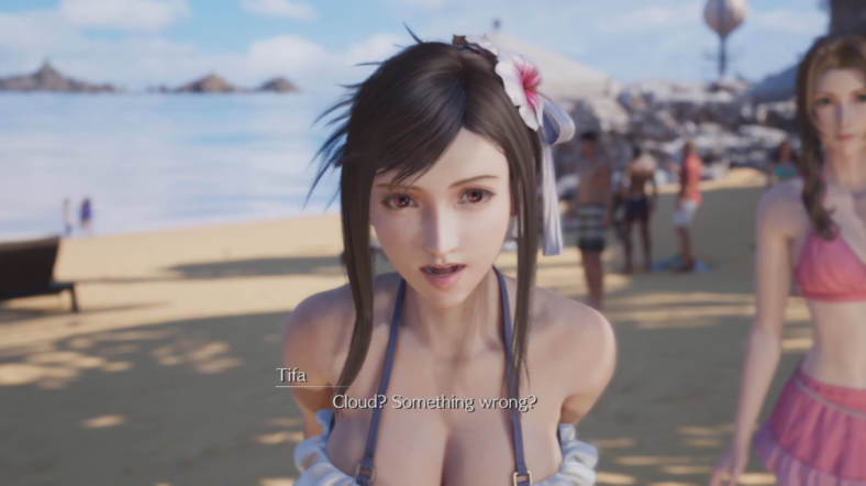 Tifa Lockhart (Ayumi Ito) has a question for Cloud (Takahiro Sakurai) in Final Fantasy VII Rebirth (2024), Square Enix