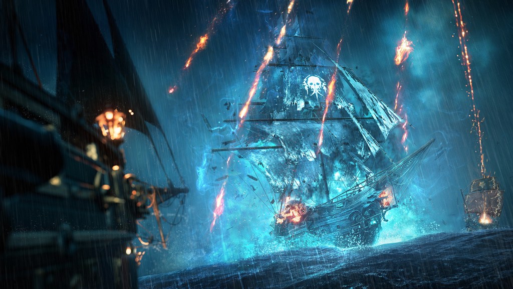 A ghost ship is bombarded by fiery mortar shots in Skull and Bones (2024), Ubisoft