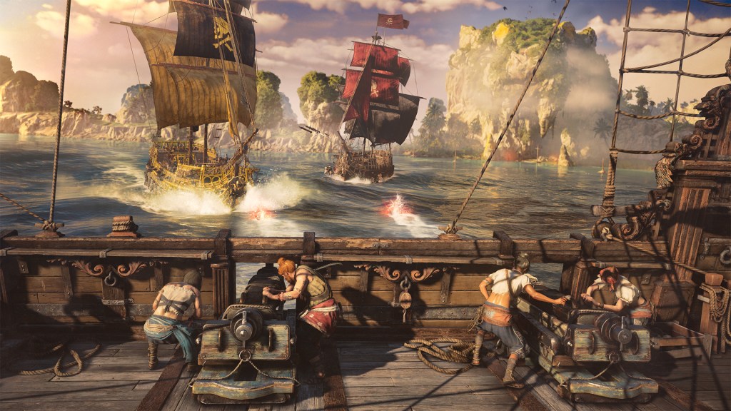 The crew brace for a naval battle against two other ships in Skull and Bones (2024), Ubisoft