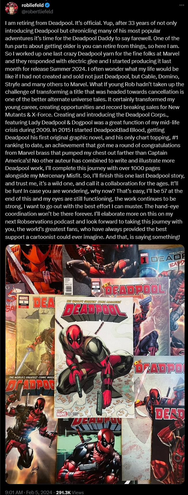 Rob Liefeld announces his retirement from working on Deadpool