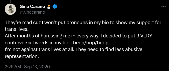 Gina Carano weighs in on preferred pronouns