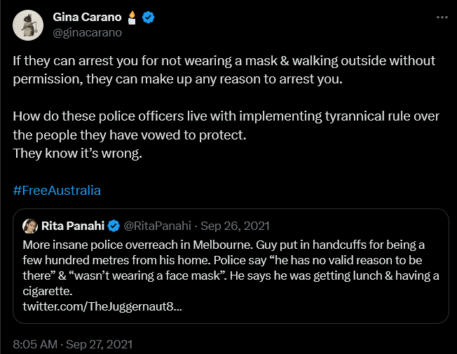 Gina Carano weighs in on Australia's COVID lockdowns